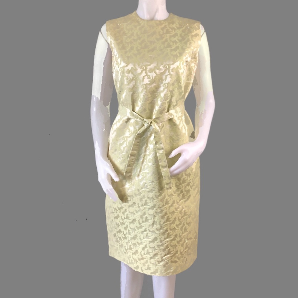 VTG 60s Lime Sherbet Brocade Wiggle Dress M